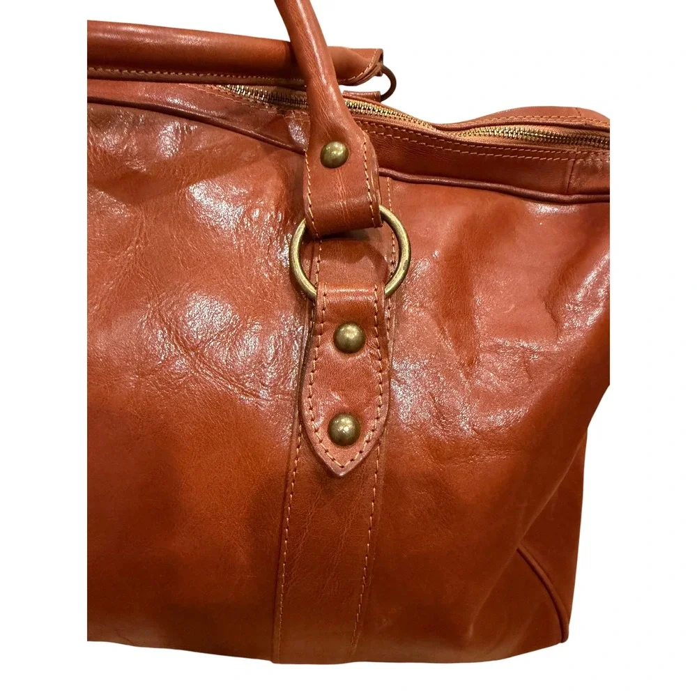 Tuffoni Italy Leather Duffel Bag Cognac Brown Weekender Travel Bag Handcrafted
